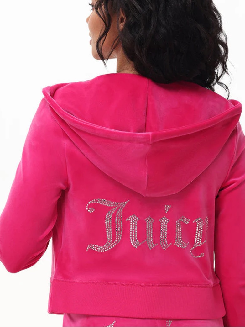 Juicy Couture Pink Velour Rhinestone Hoodie Zip Front Medium